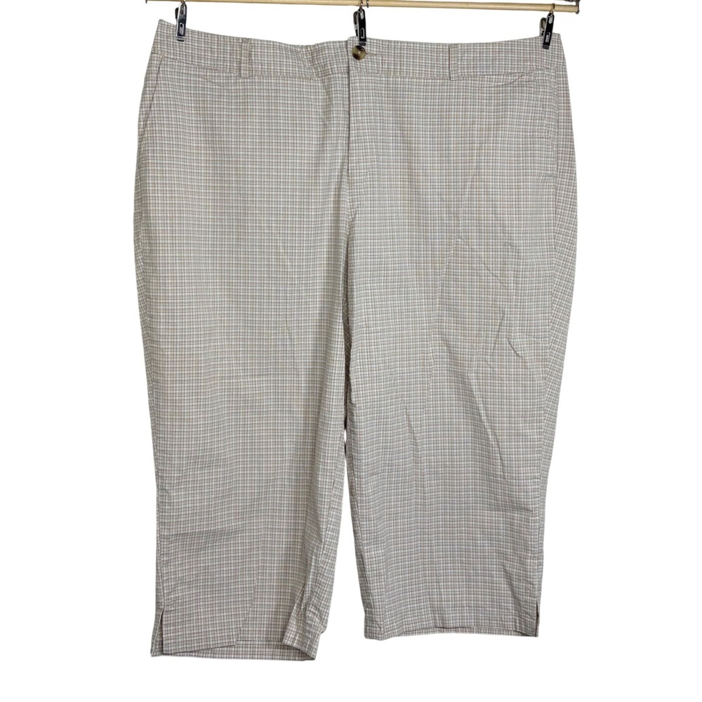 Dockers Capri‎ Pants 24W Tan Micro Check Gingham Cotton Stretch Plus Size